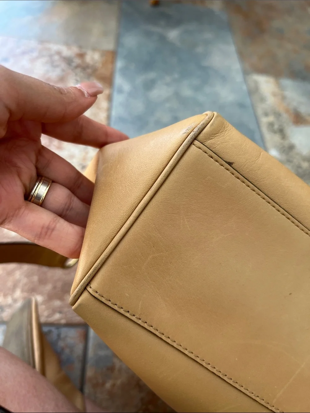Coach Tan Leather Shoulder Bag with Gold Hardware